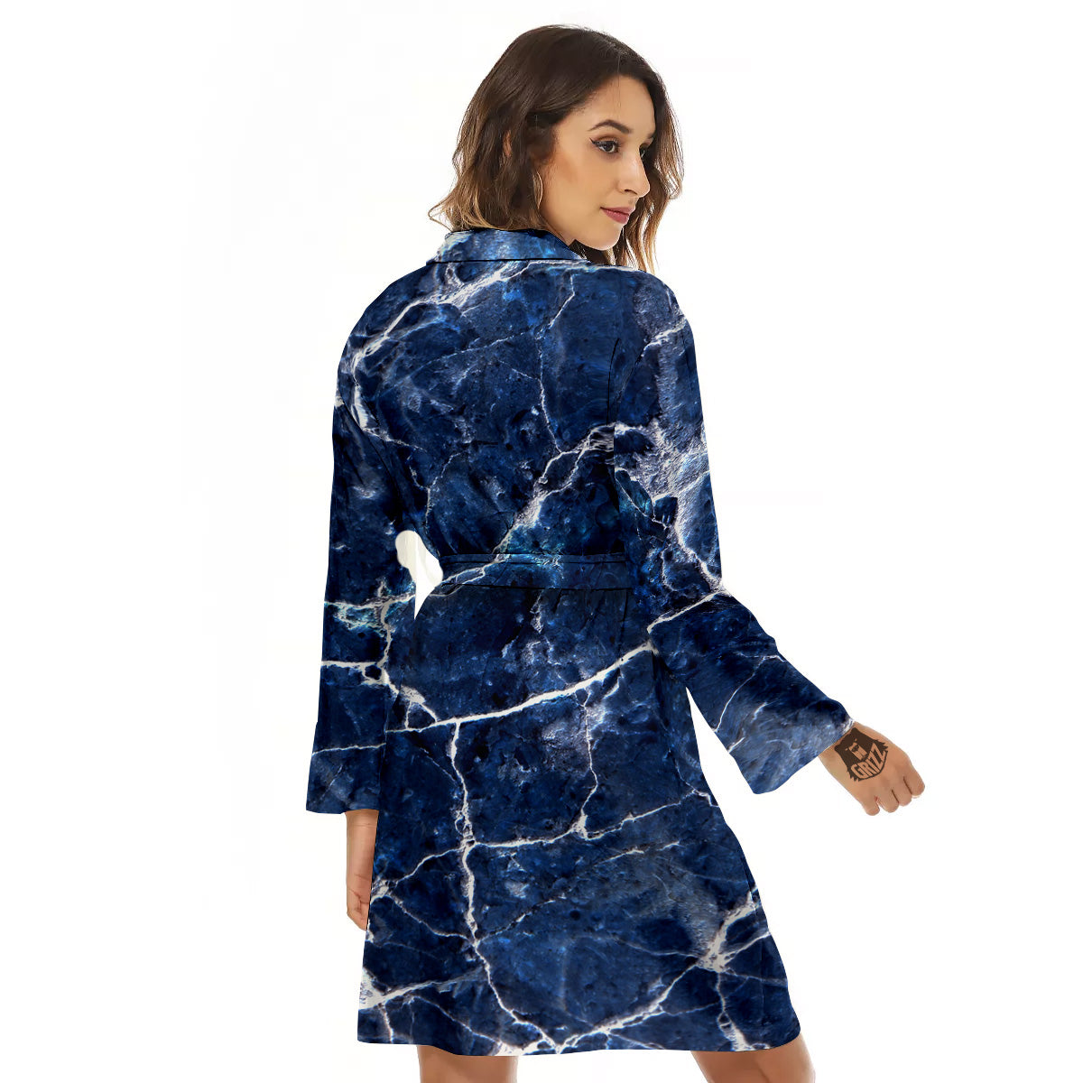 Marble Blue White Print Women's Robe-grizzshop