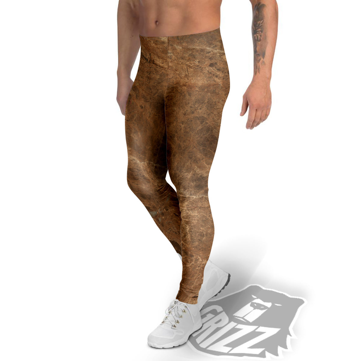 Marble Brown Beige Print Men's Leggings-grizzshop