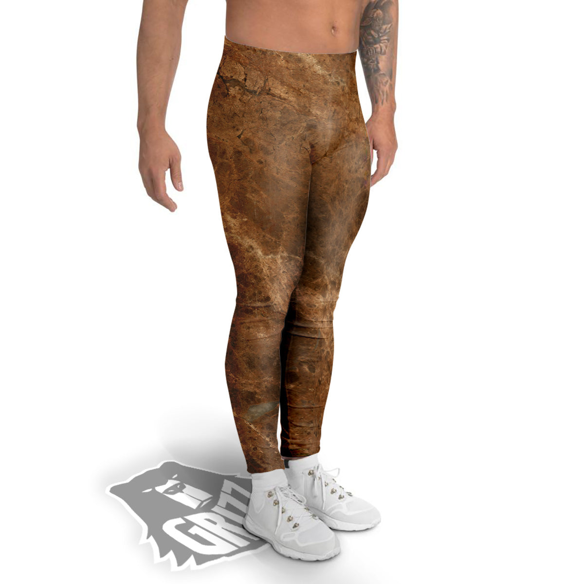 Marble Brown Beige Print Men's Leggings-grizzshop