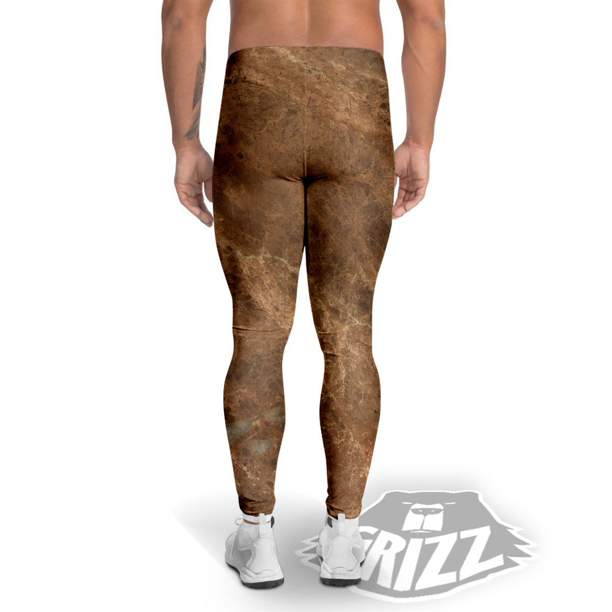 Marble Brown Beige Print Men's Leggings-grizzshop