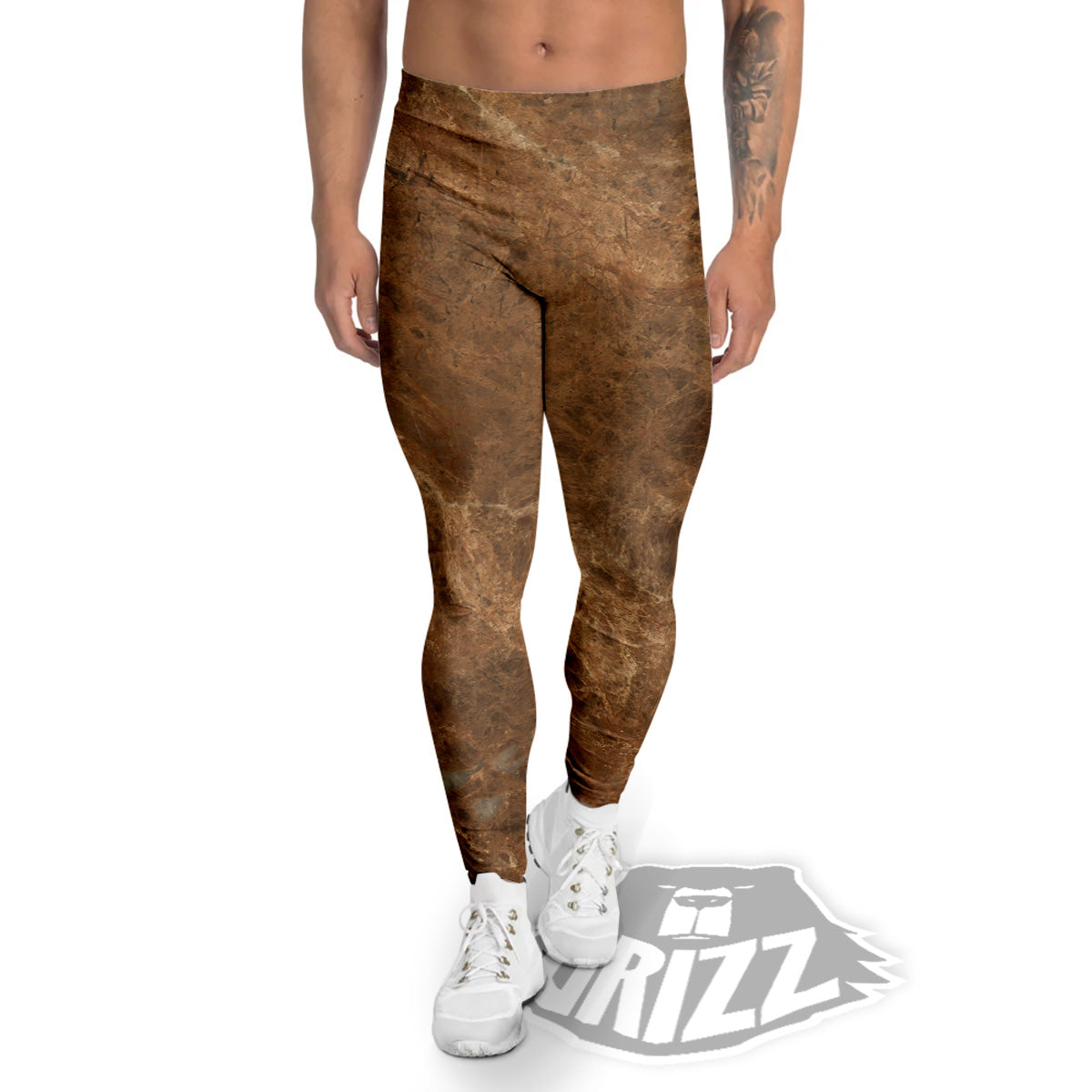 Marble Brown Beige Print Men's Leggings-grizzshop