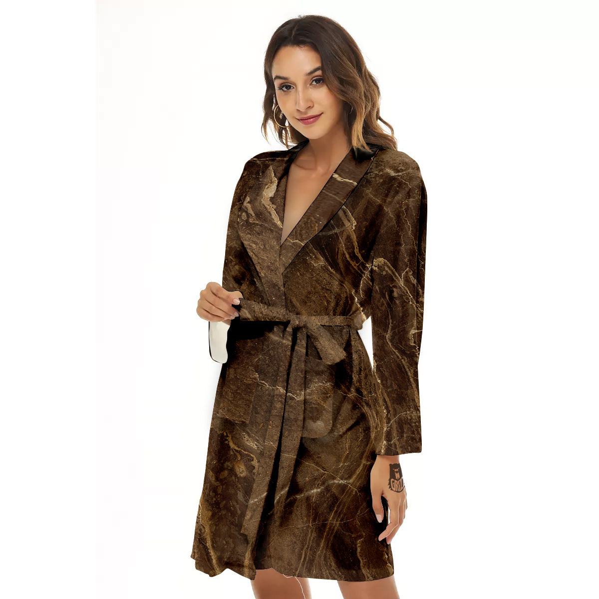Marble Brown Print Women's Robe-grizzshop