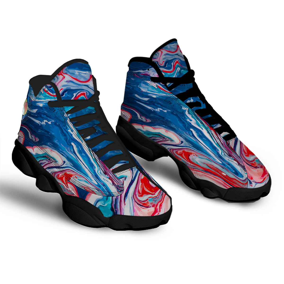 Marble Cartoon Texture Red Blue Print Black Basketball Shoes-grizzshop
