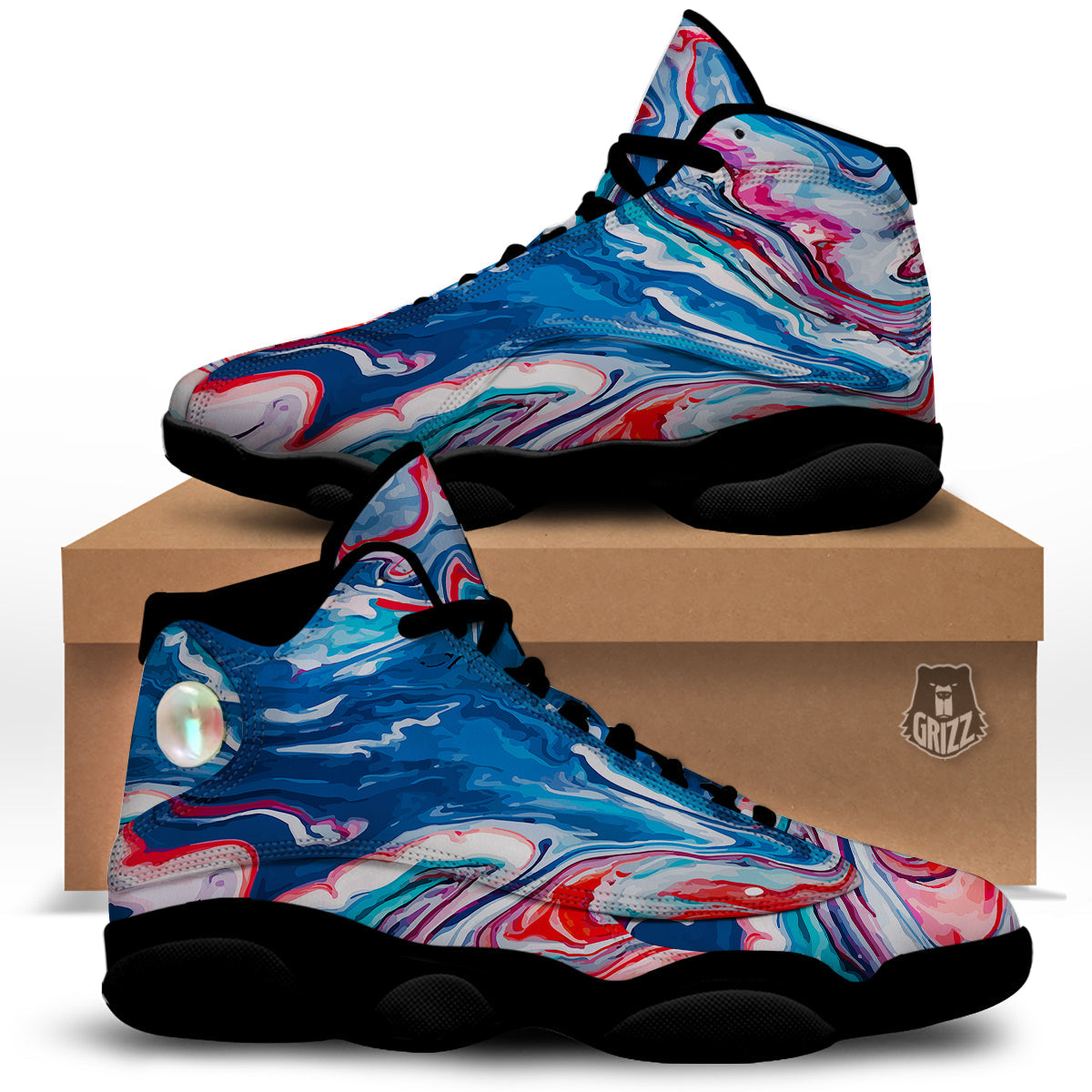 Marble Cartoon Texture Red Blue Print Black Basketball Shoes-grizzshop