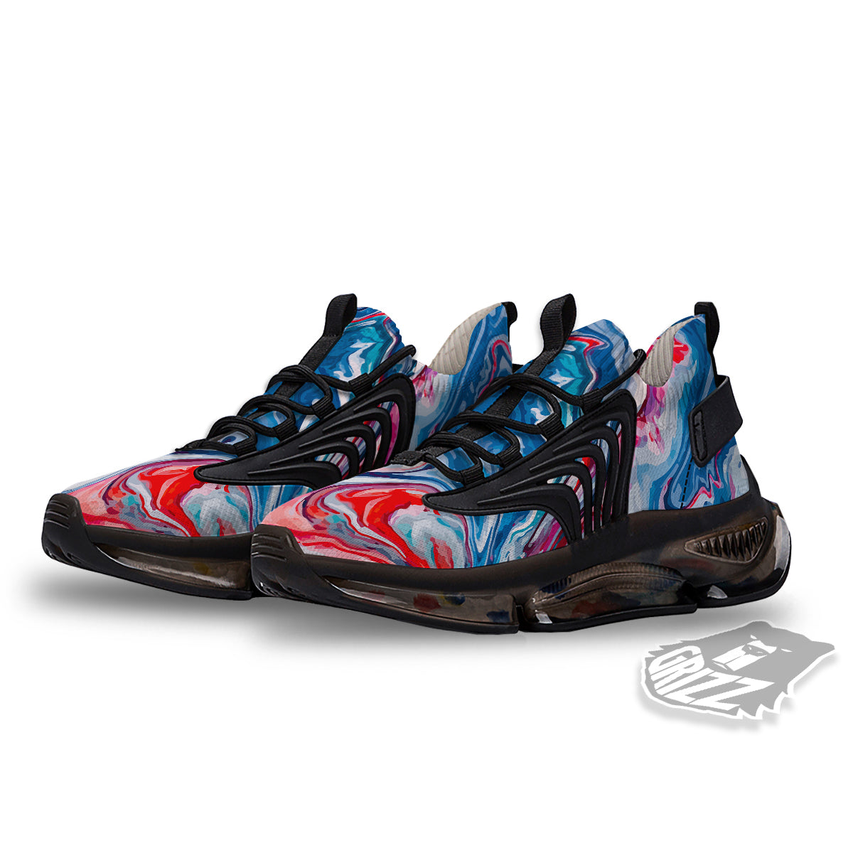 Marble Cartoon Texture Red Blue Print Black Gym Shoes-grizzshop