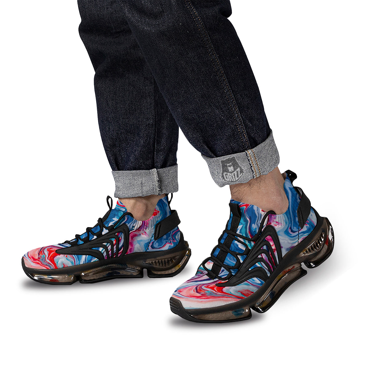 Marble Cartoon Texture Red Blue Print Black Gym Shoes-grizzshop