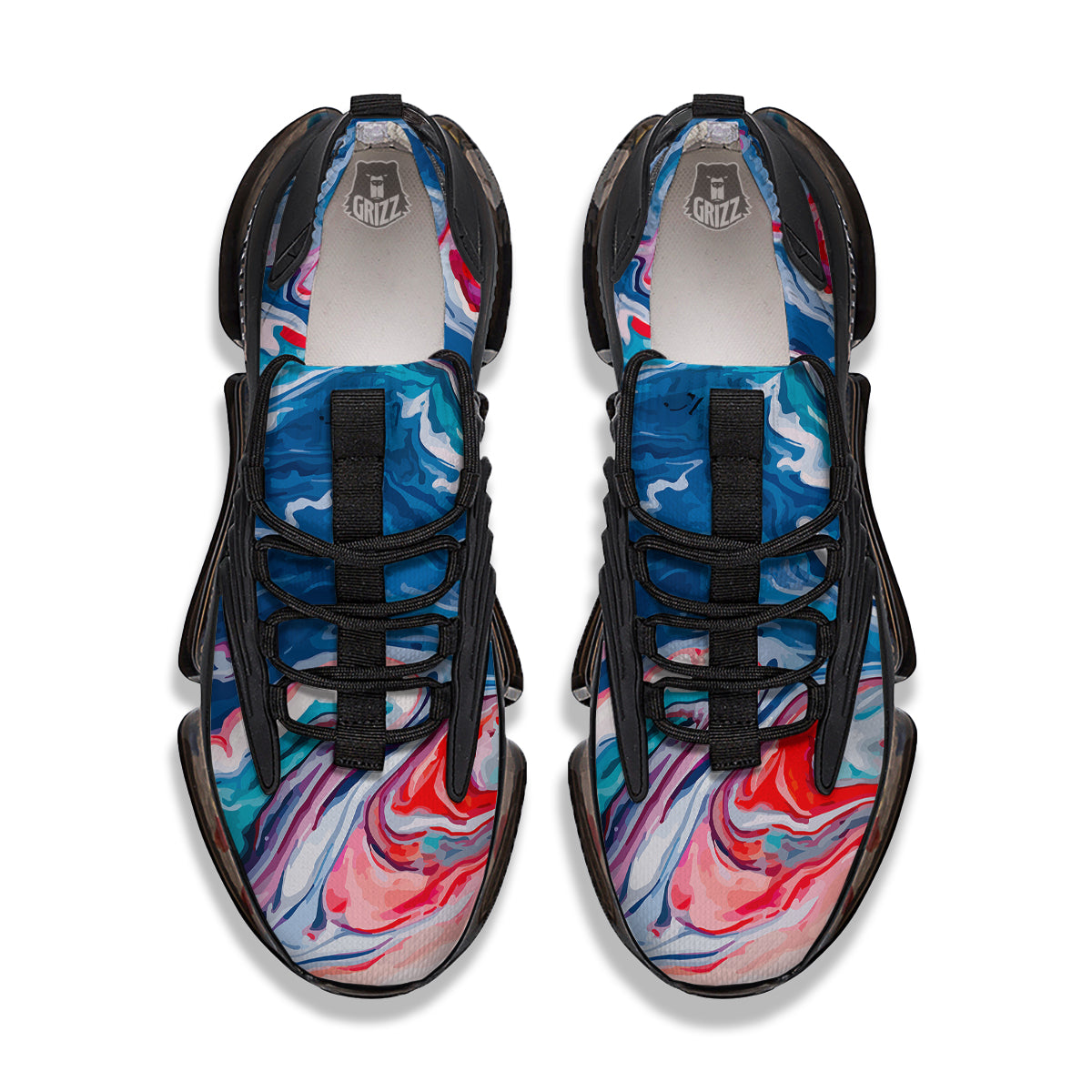 Marble Cartoon Texture Red Blue Print Black Gym Shoes-grizzshop