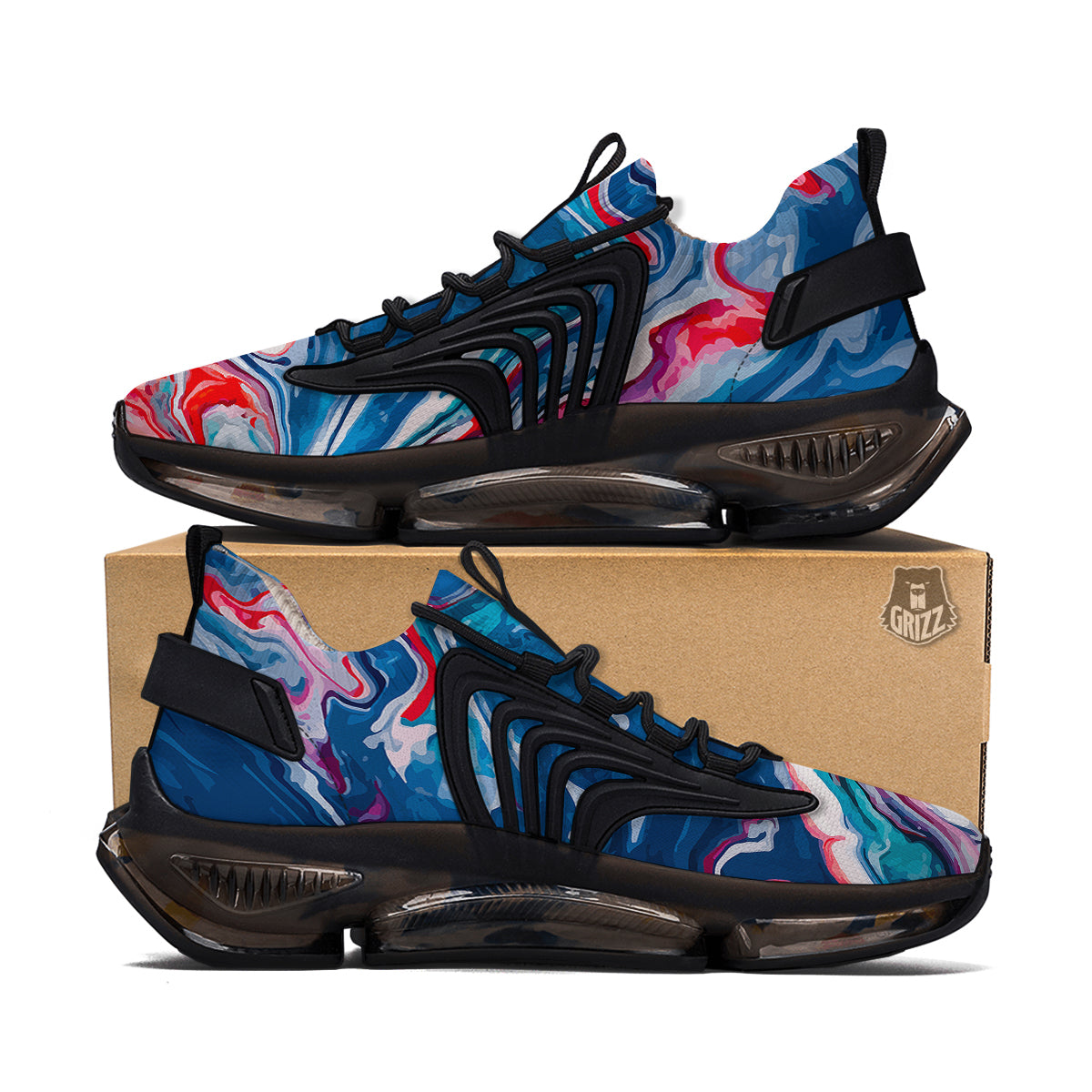 Marble Cartoon Texture Red Blue Print Black Gym Shoes-grizzshop