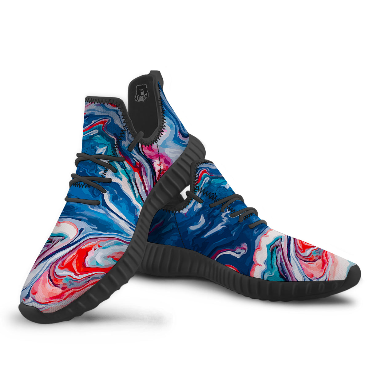Marble Cartoon Texture Red Blue Print Black Walking Shoes-grizzshop