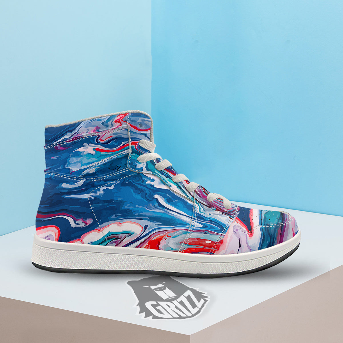 Marble Cartoon Texture Red Blue Print High Top Sneakers-grizzshop