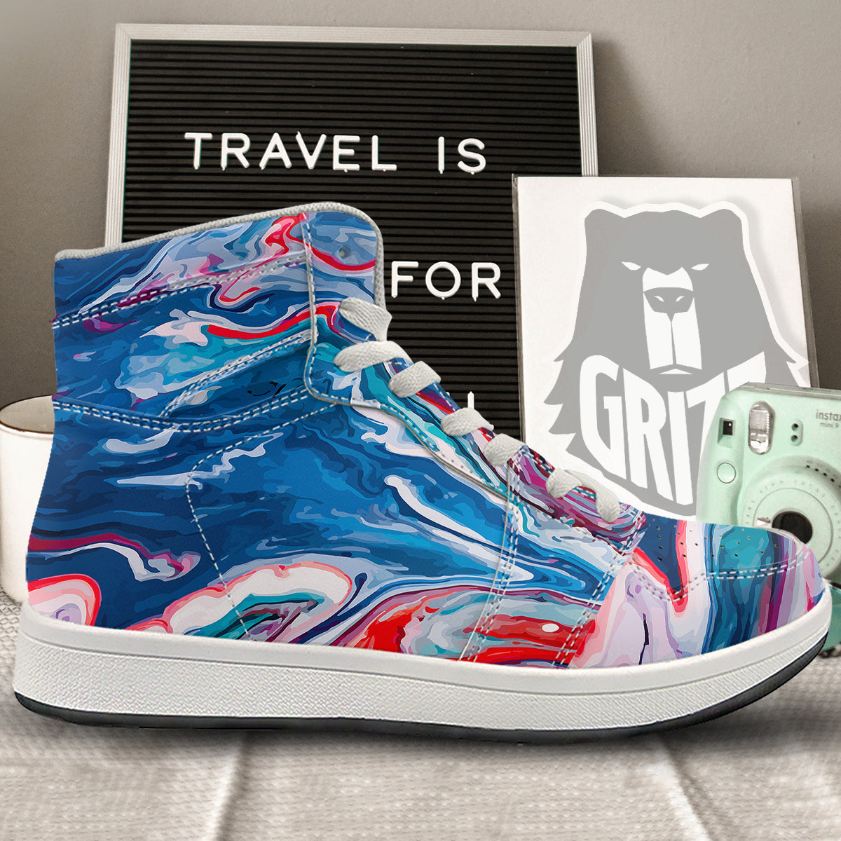 Marble Cartoon Texture Red Blue Print High Top Sneakers-grizzshop