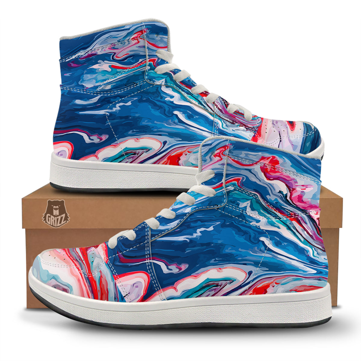 Marble Cartoon Texture Red Blue Print High Top Sneakers-grizzshop