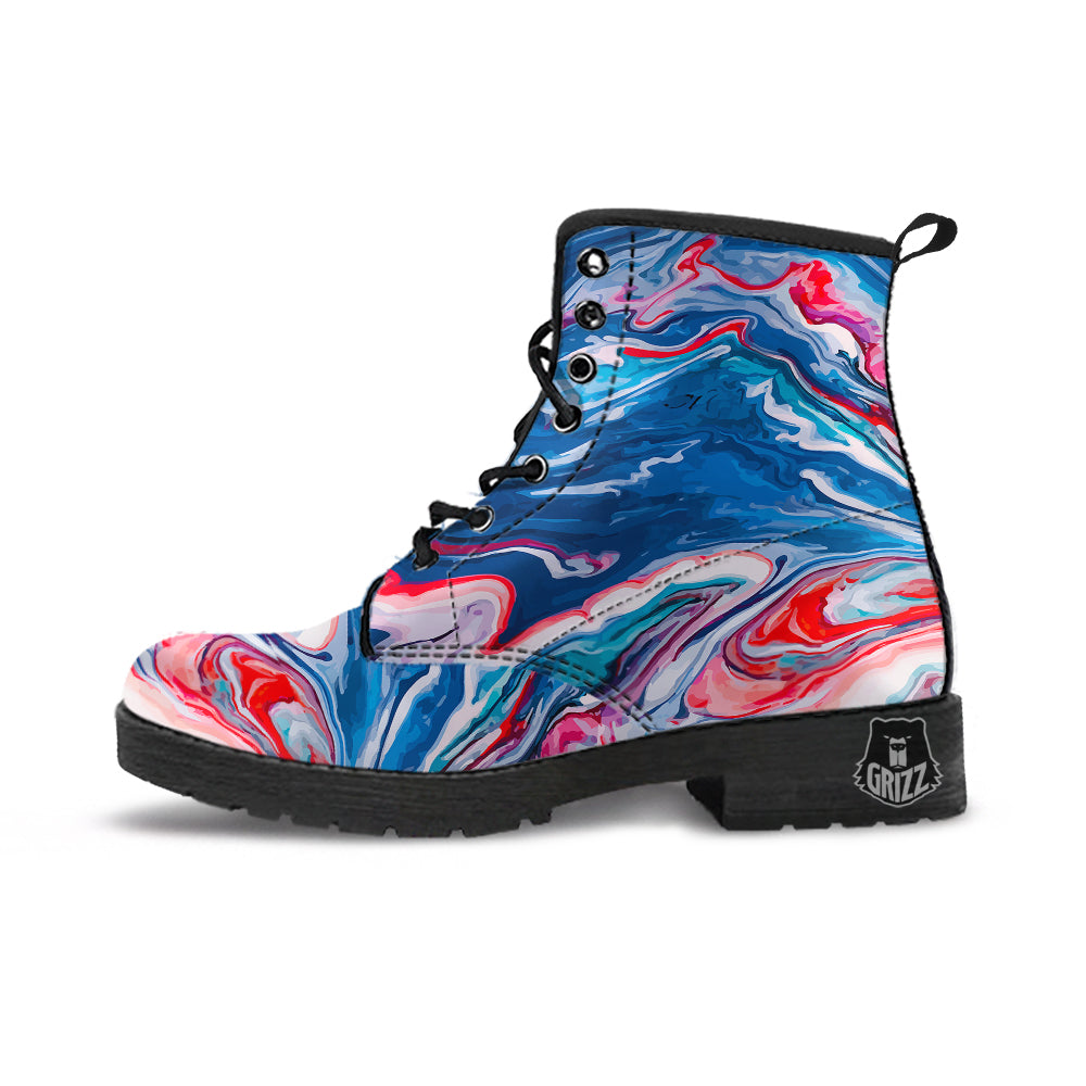 Marble Cartoon Texture Red Blue Print Leather Boots-grizzshop