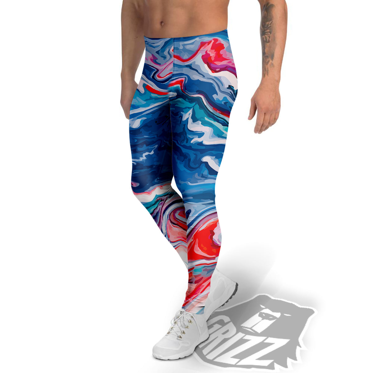 Marble Cartoon Texture Red Blue Print Men's Leggings-grizzshop