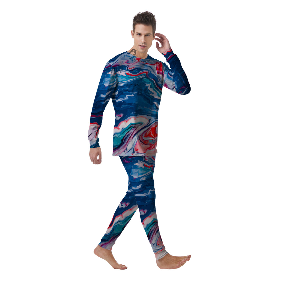 Marble Cartoon Texture Red Blue Print Men's Pajamas-grizzshop