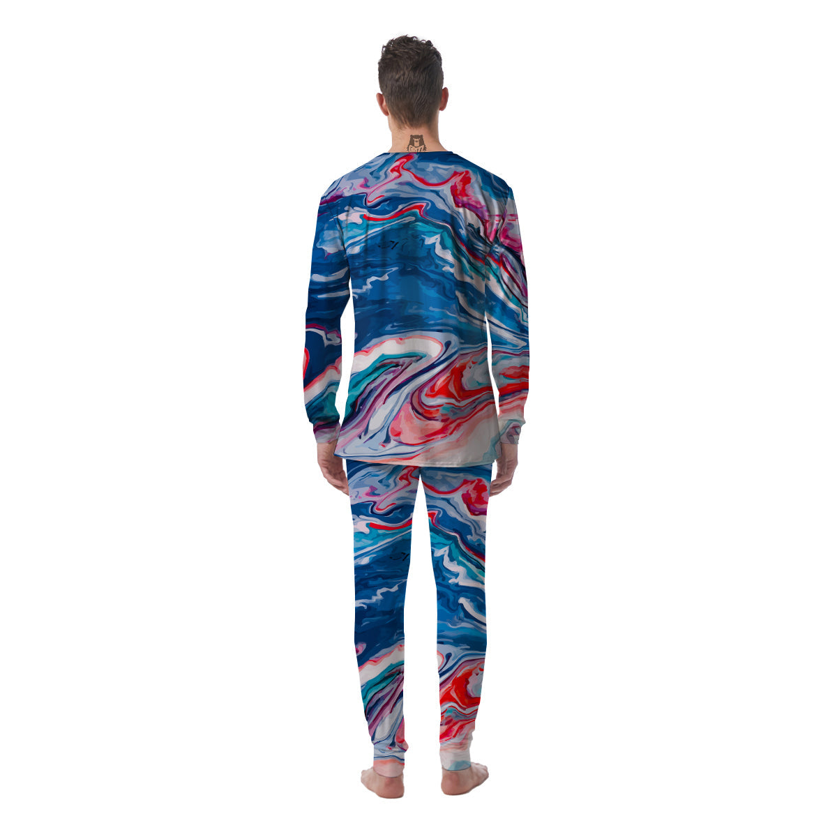 Marble Cartoon Texture Red Blue Print Men's Pajamas-grizzshop