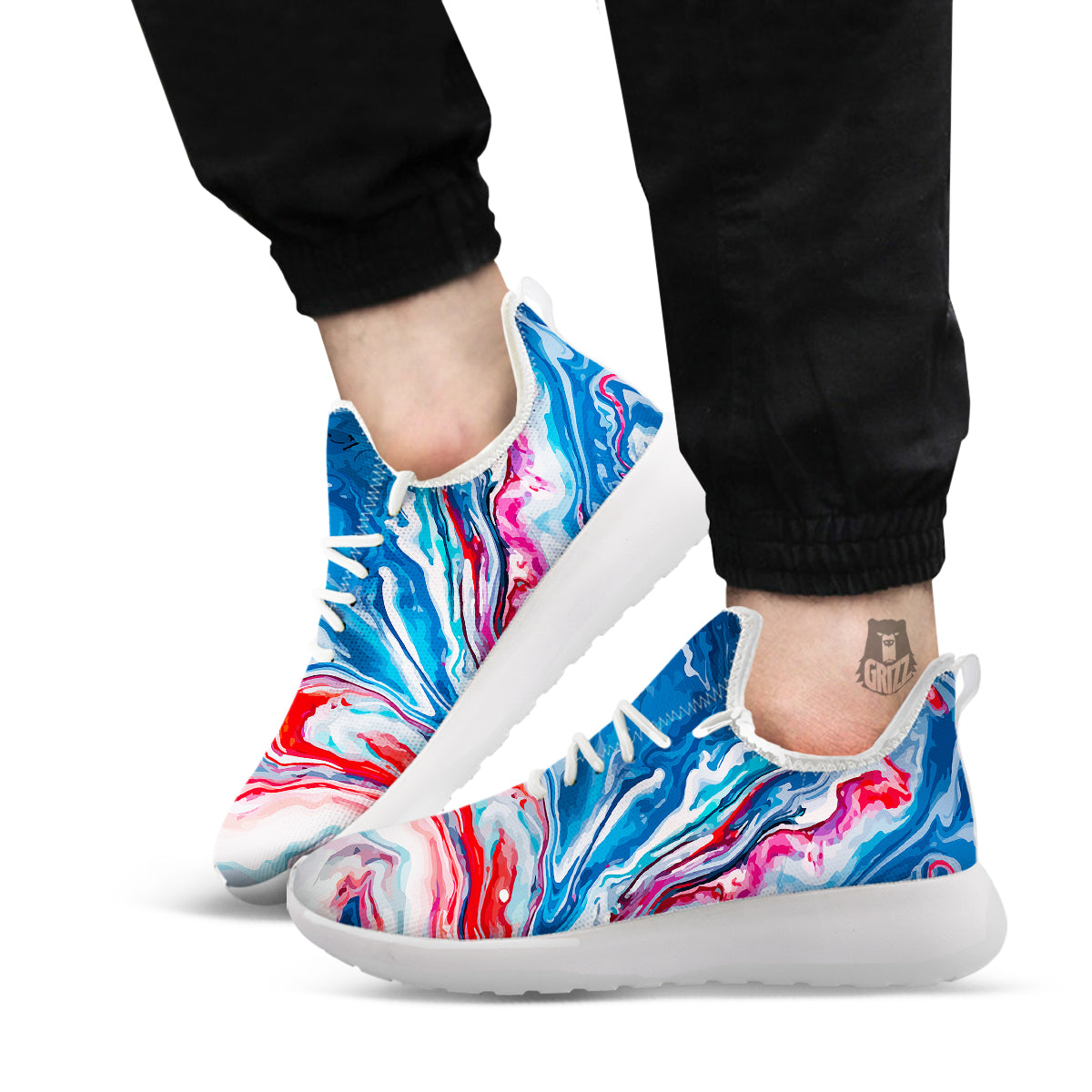 Marble Cartoon Texture Red Blue Print White Athletic Shoes-grizzshop