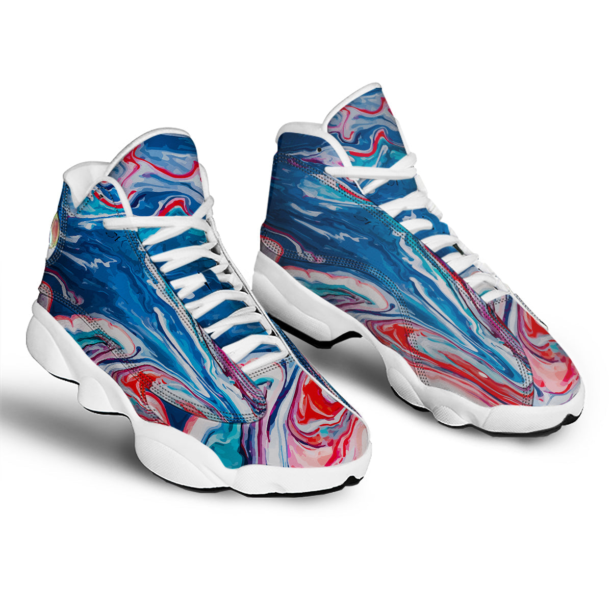 Marble Cartoon Texture Red Blue Print White Basketball Shoes-grizzshop