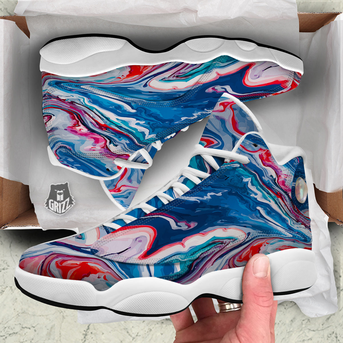 Marble Cartoon Texture Red Blue Print White Basketball Shoes-grizzshop