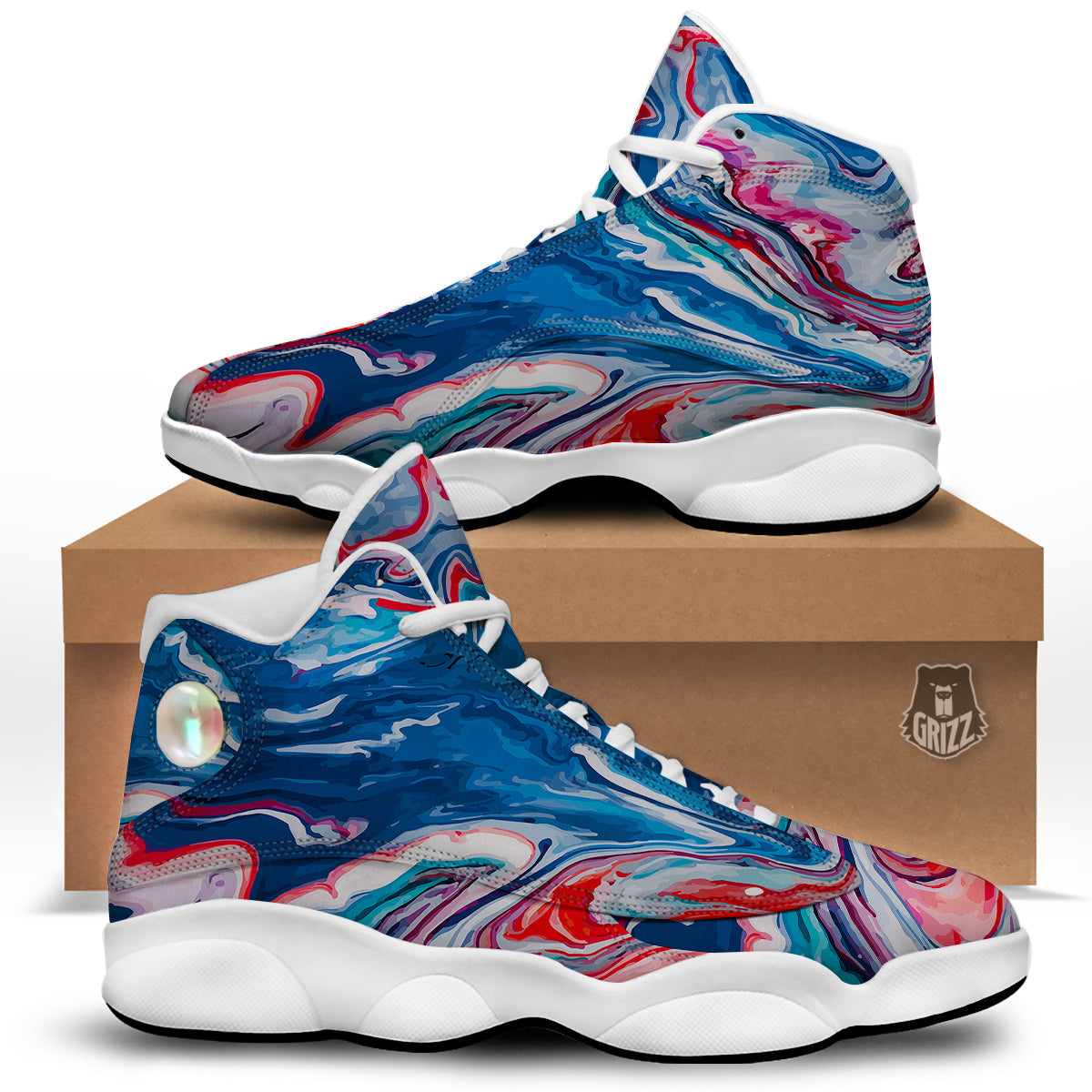Marble Cartoon Texture Red Blue Print White Basketball Shoes-grizzshop