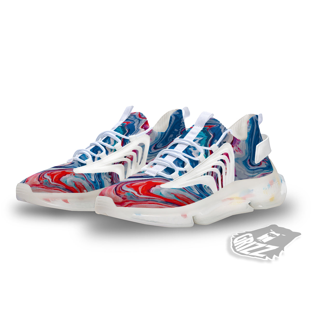 Marble Cartoon Texture Red Blue Print White Gym Shoes-grizzshop