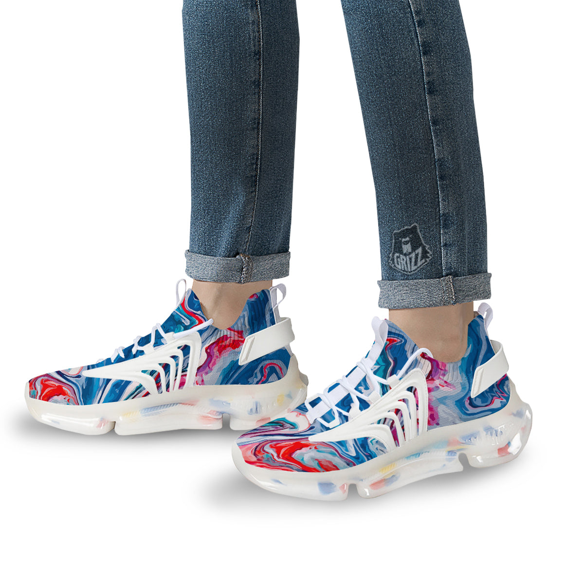 Marble Cartoon Texture Red Blue Print White Gym Shoes-grizzshop