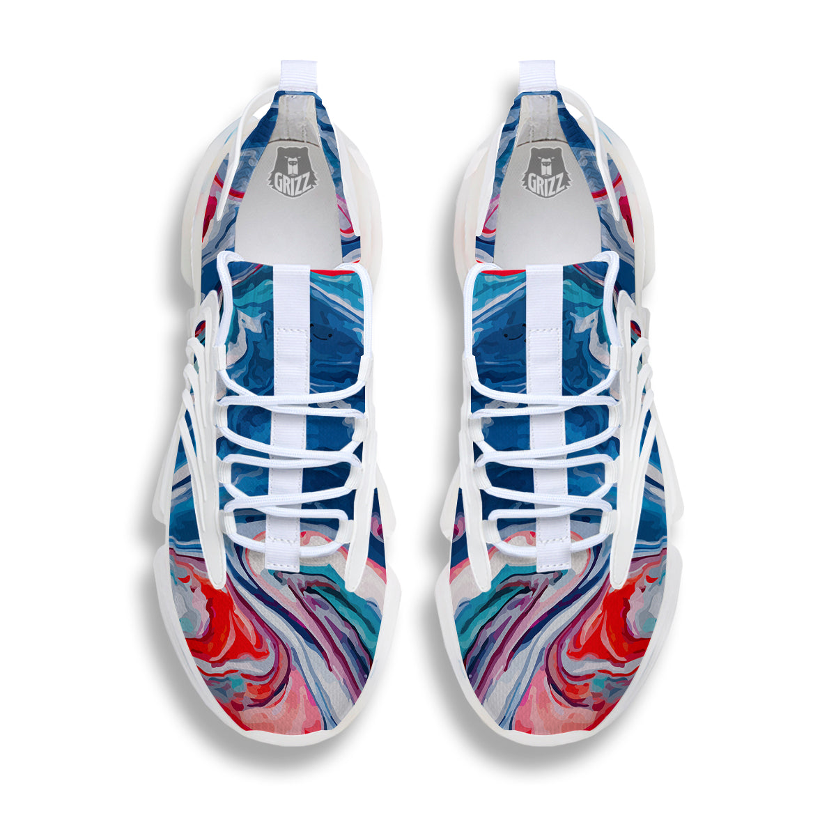 Marble Cartoon Texture Red Blue Print White Gym Shoes-grizzshop