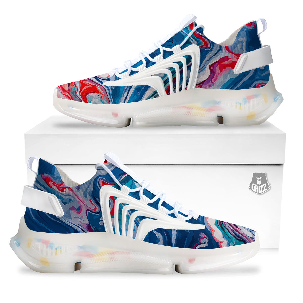 Marble Cartoon Texture Red Blue Print White Gym Shoes-grizzshop