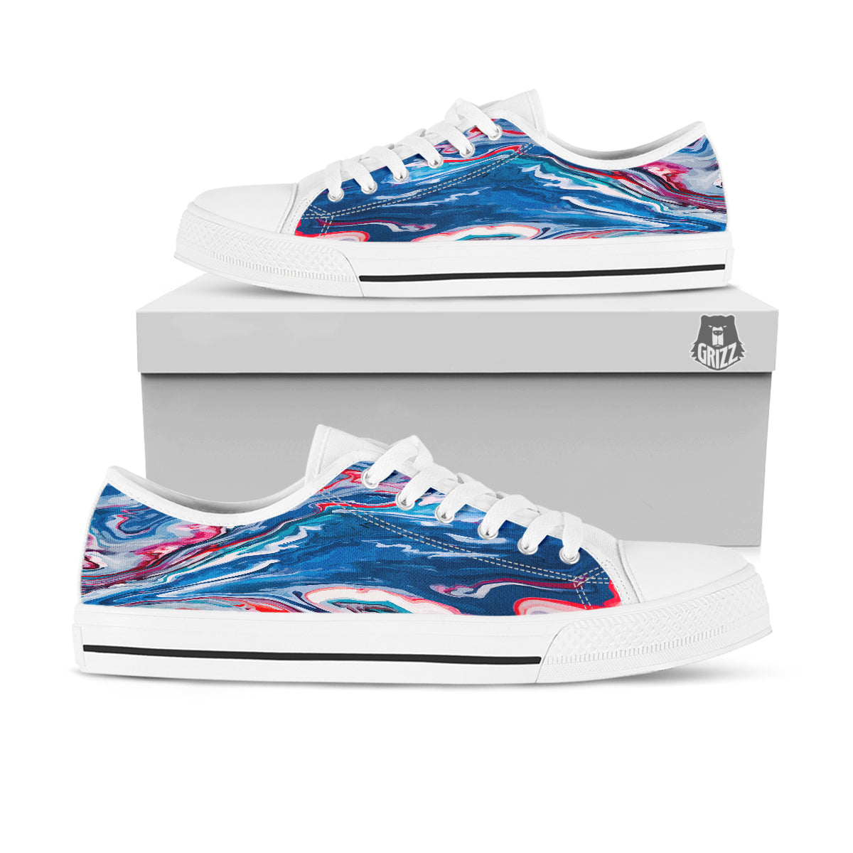 Marble Cartoon Texture Red Blue Print White Low Top Shoes-grizzshop