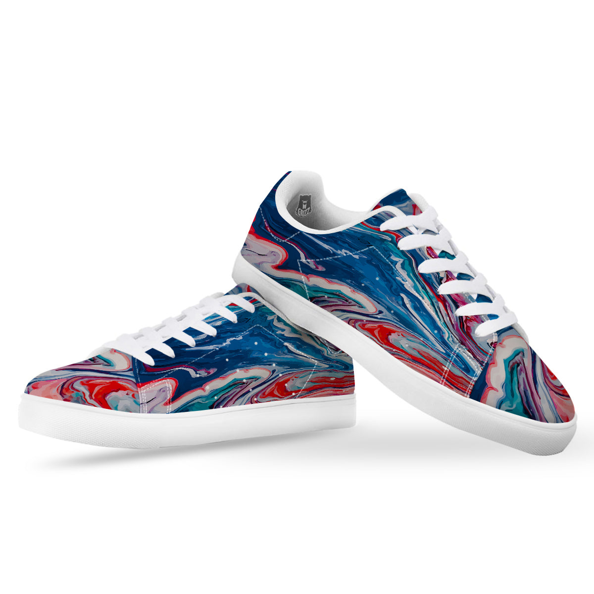 Marble Cartoon Texture Red Blue Print White Low Top Sneakers-grizzshop