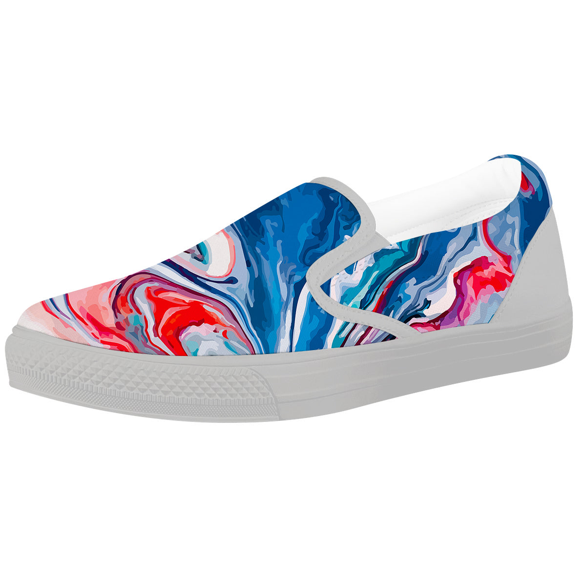 Marble Cartoon Texture Red Blue Print White Slip On Shoes-grizzshop