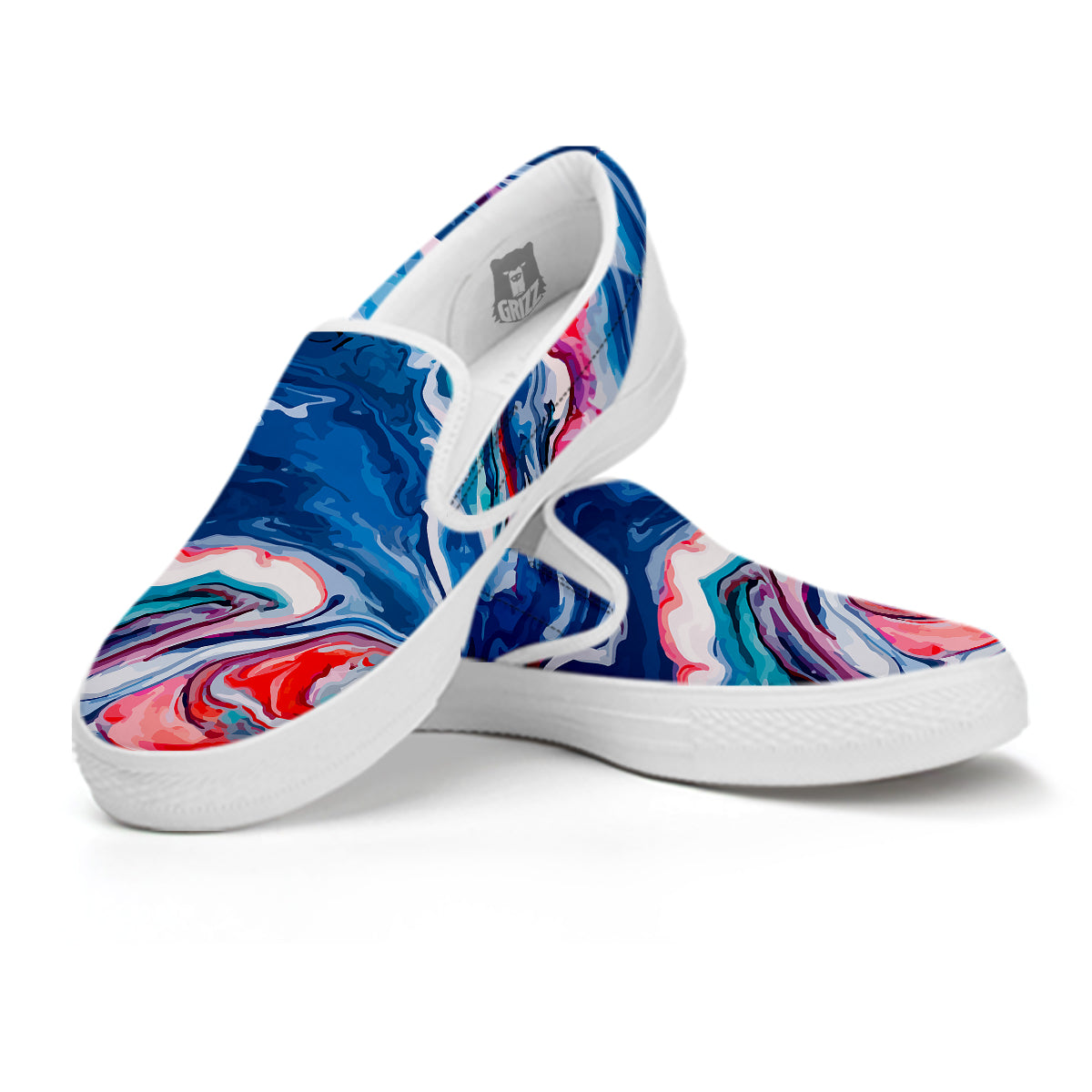 Marble Cartoon Texture Red Blue Print White Slip On Shoes-grizzshop