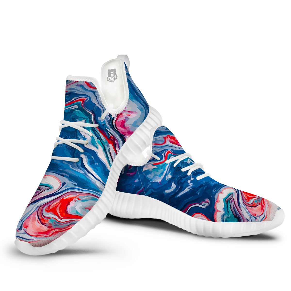 Marble Cartoon Texture Red Blue Print White Walking Shoes-grizzshop