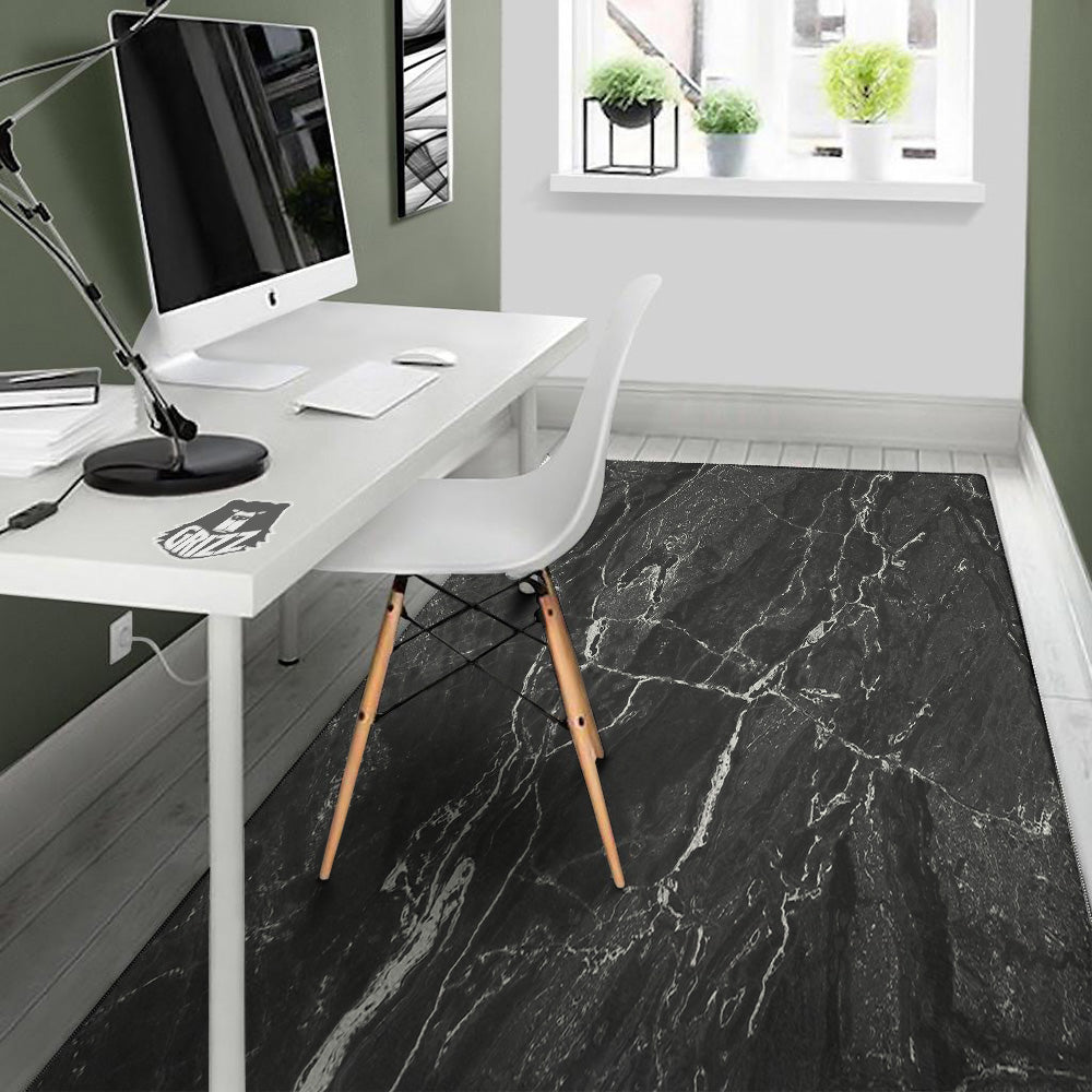 Marble Dark Black Grey Print Floor Mat-grizzshop