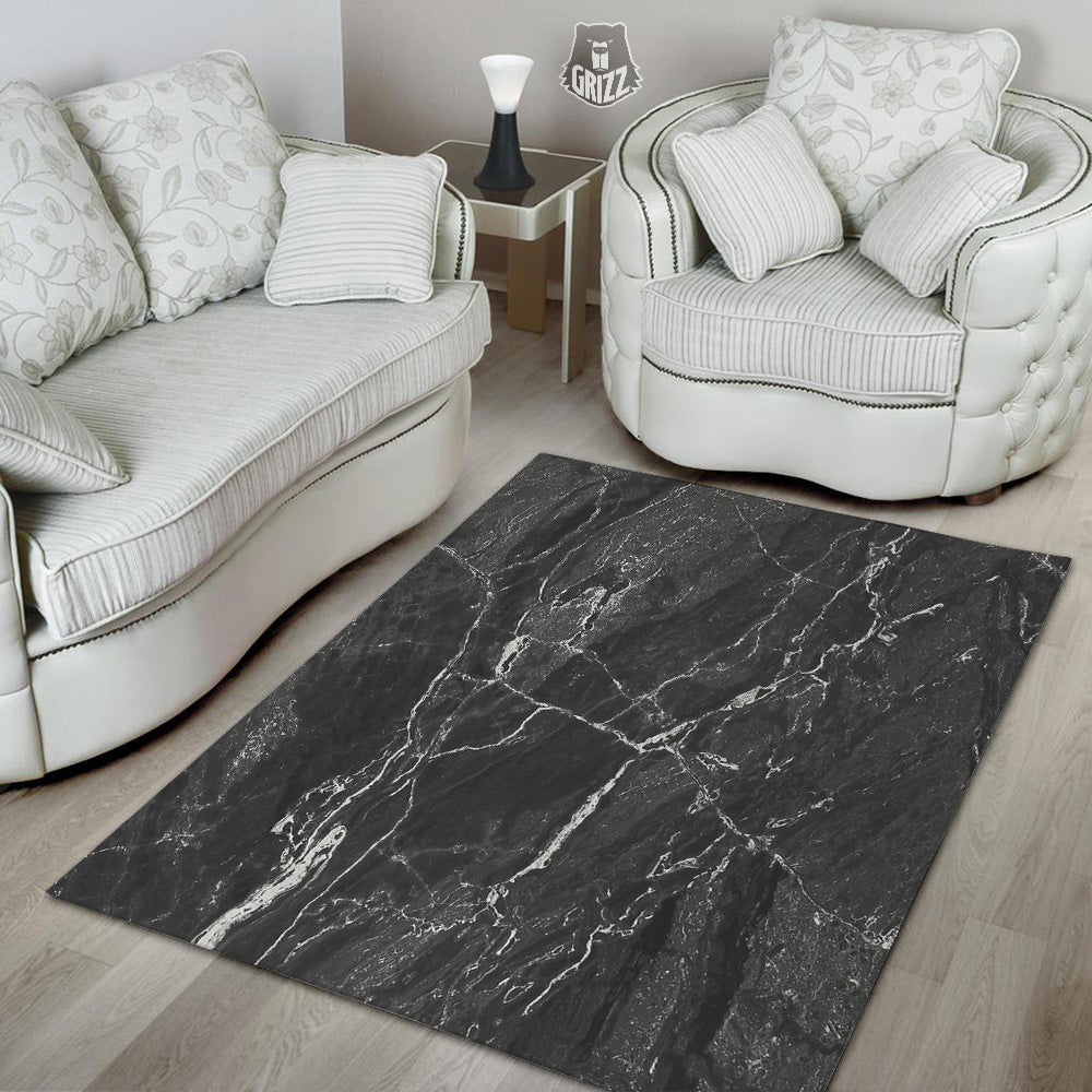 Marble Dark Black Grey Print Floor Mat-grizzshop
