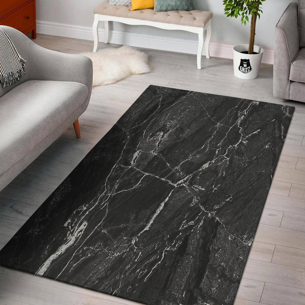 Marble Dark Black Grey Print Floor Mat-grizzshop