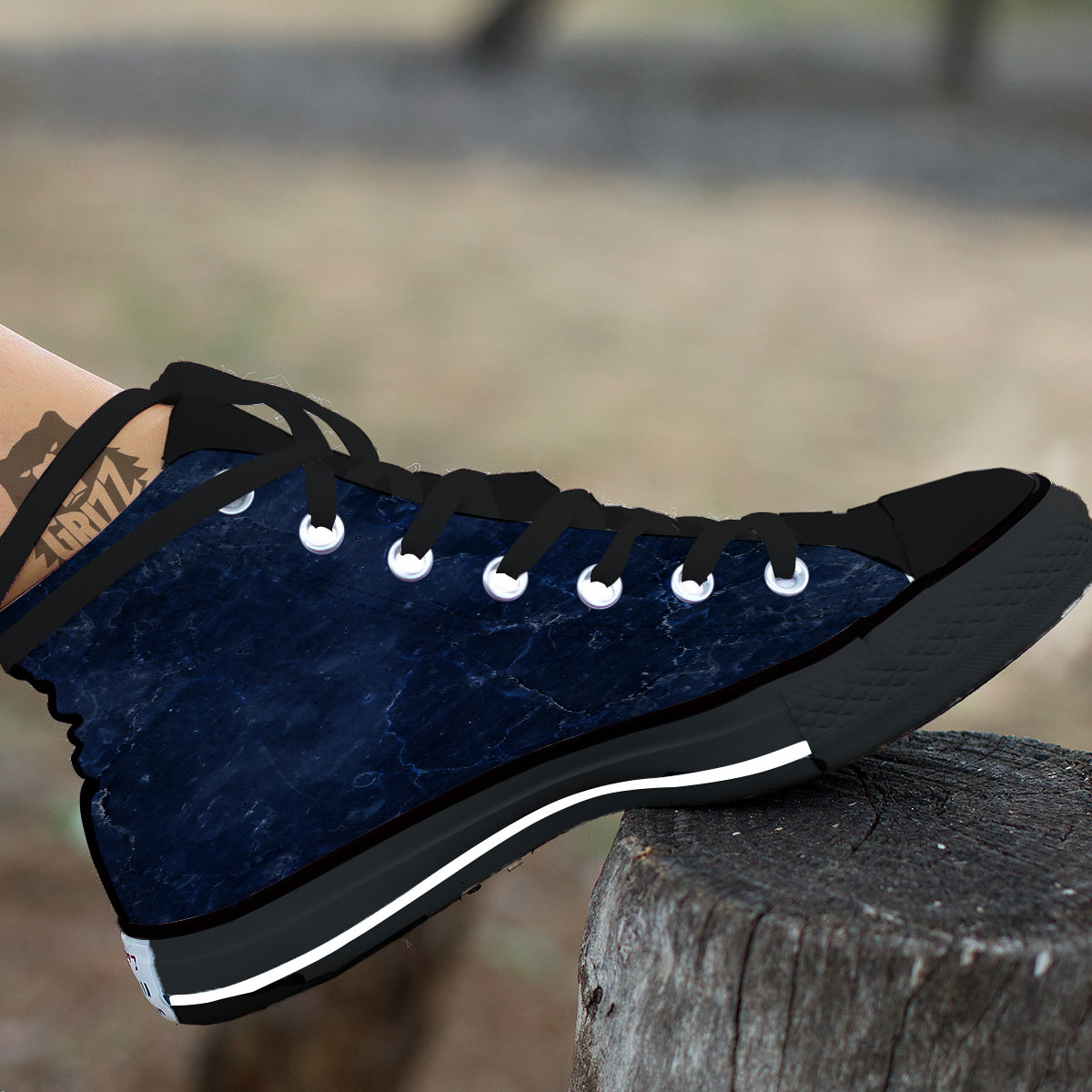 Marble Dark Blue Print Black High Top Shoes-grizzshop