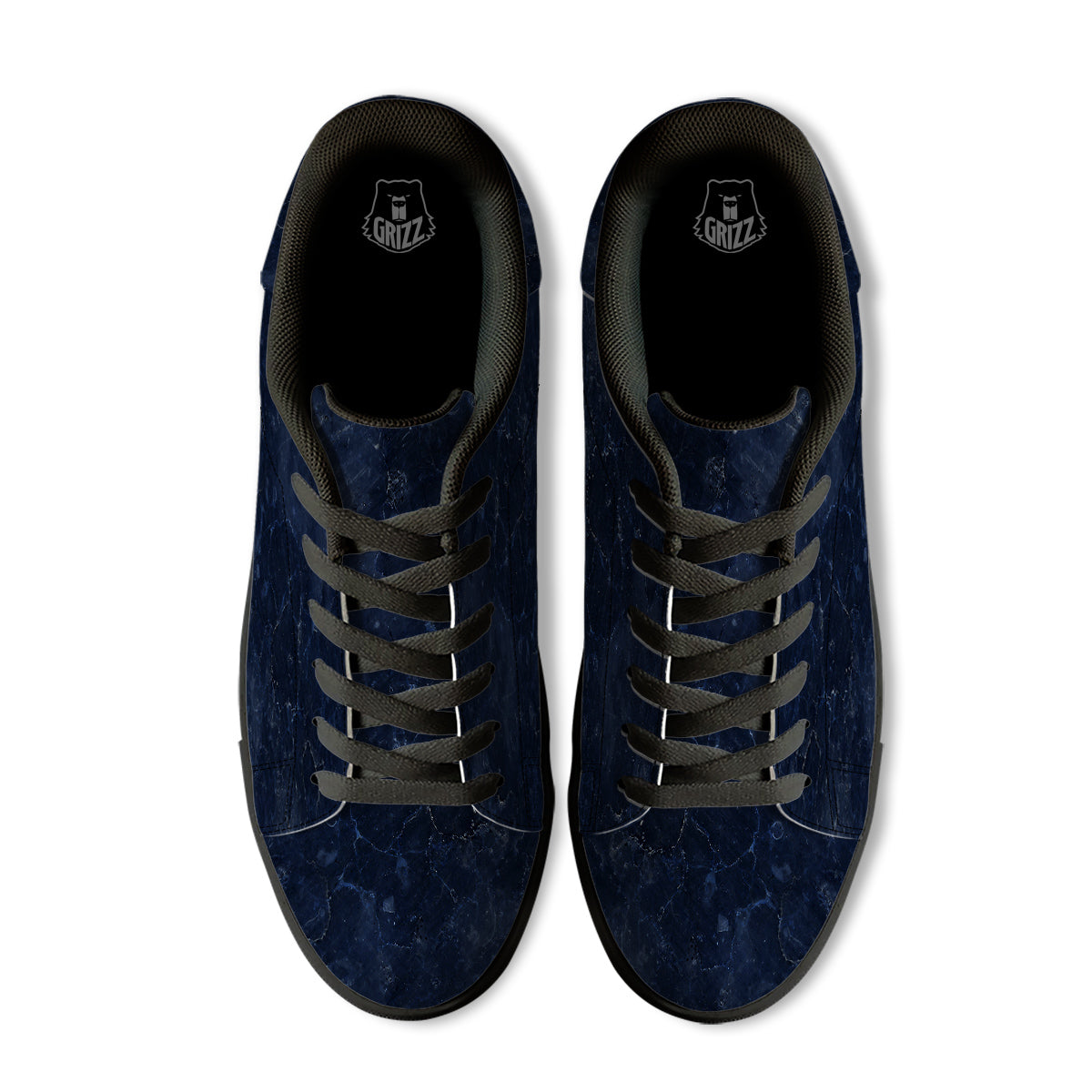 Marble Dark Blue Print Black Low Top Sneakers-grizzshop