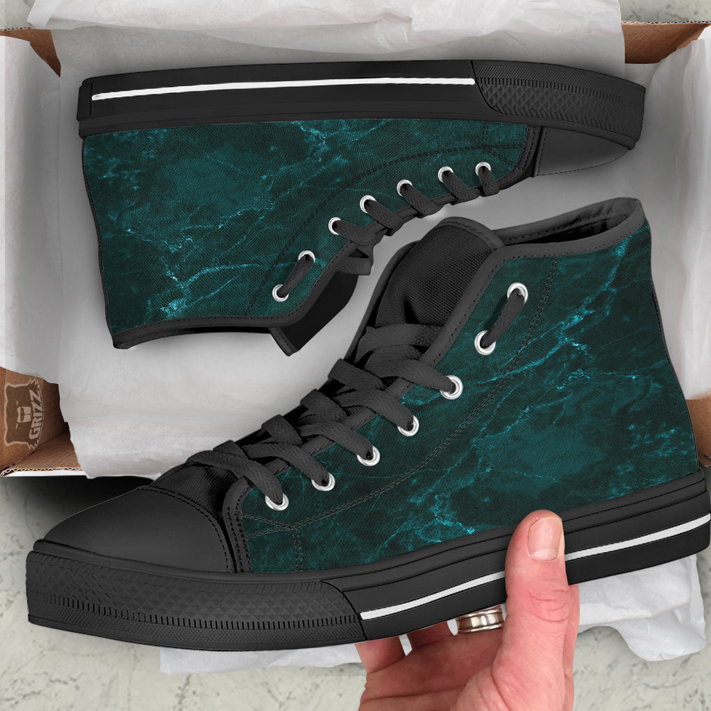 Marble Dark Green Print Black High Top Shoes-grizzshop