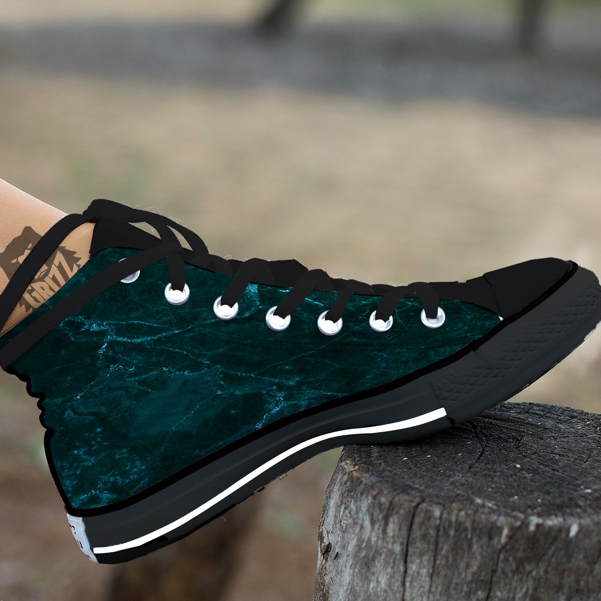 Marble Dark Green Print Black High Top Shoes-grizzshop