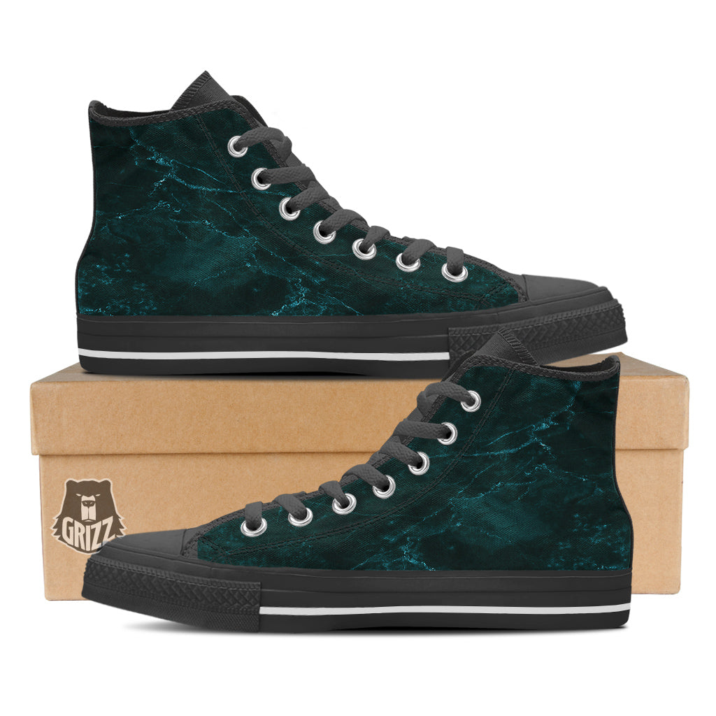 Marble Dark Green Print Black High Top Shoes-grizzshop