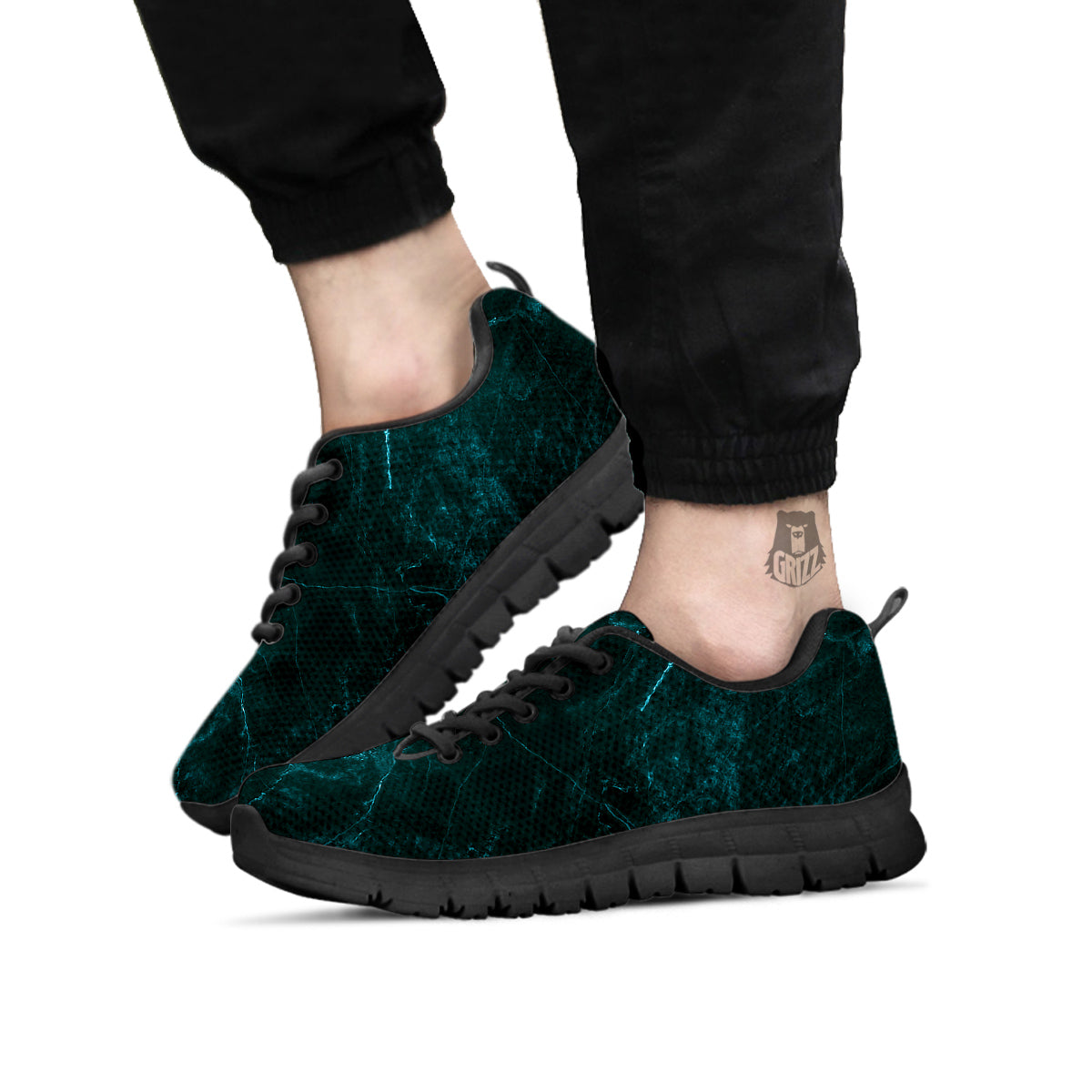 Marble Dark Green Print Black Sneaker-grizzshop