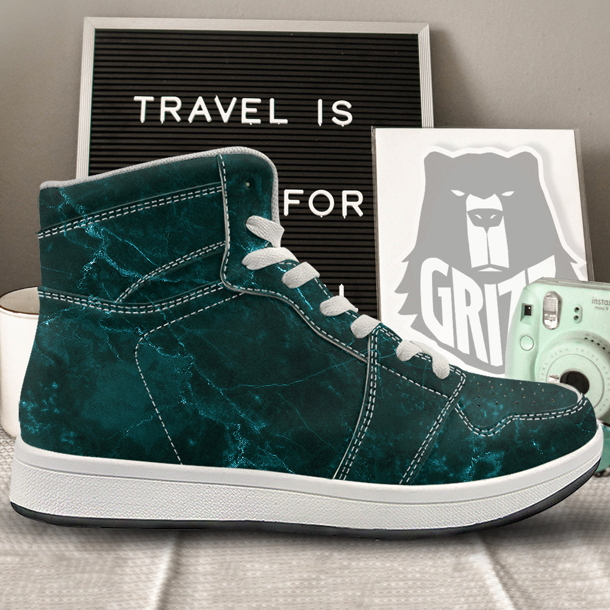 Marble Dark Green Print High Top Sneakers-grizzshop