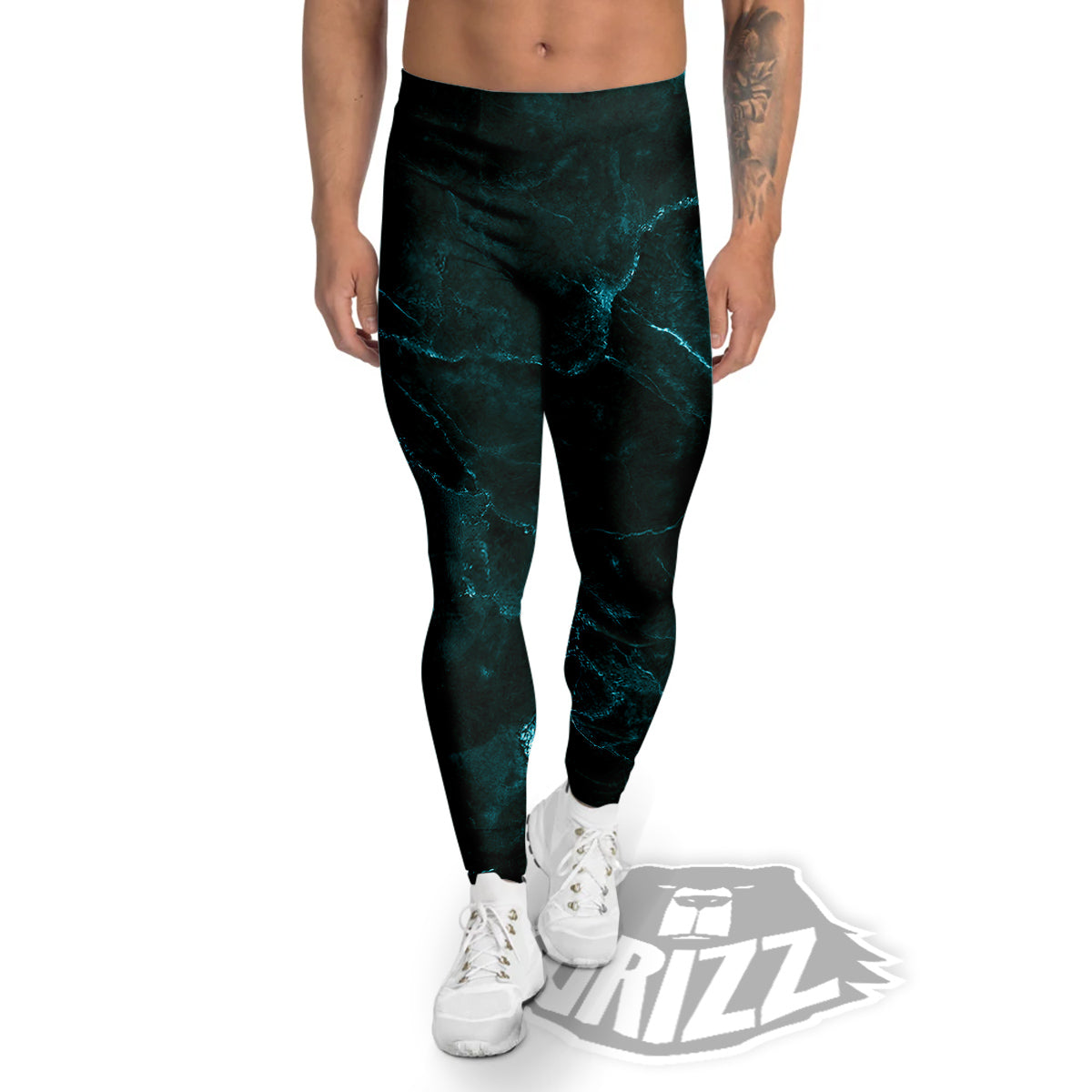 Marble Dark Green Print Men's Leggings-grizzshop