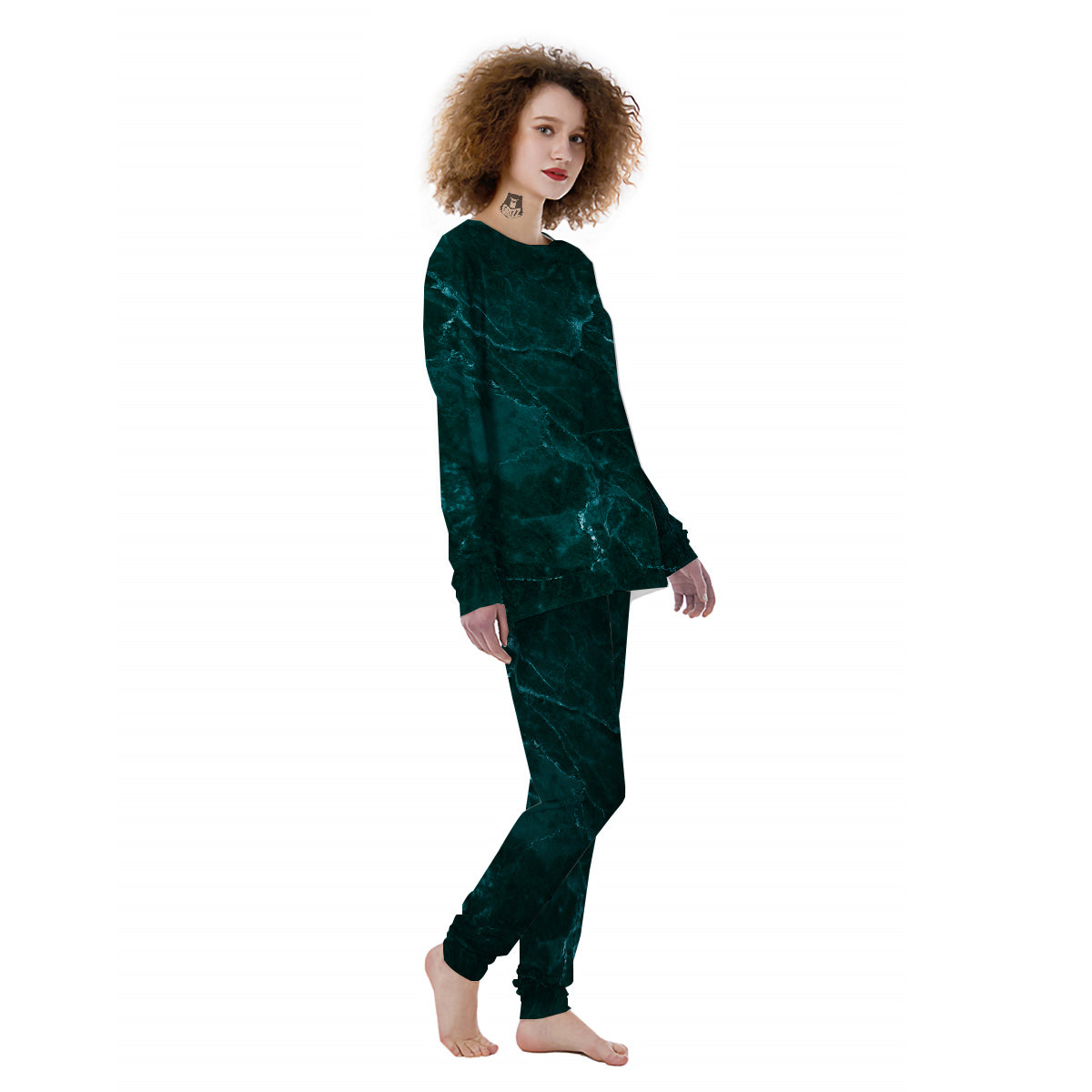 Marble Dark Green Print Women's Pajamas-grizzshop
