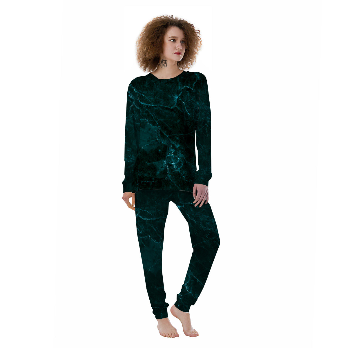 Marble Dark Green Print Women's Pajamas-grizzshop