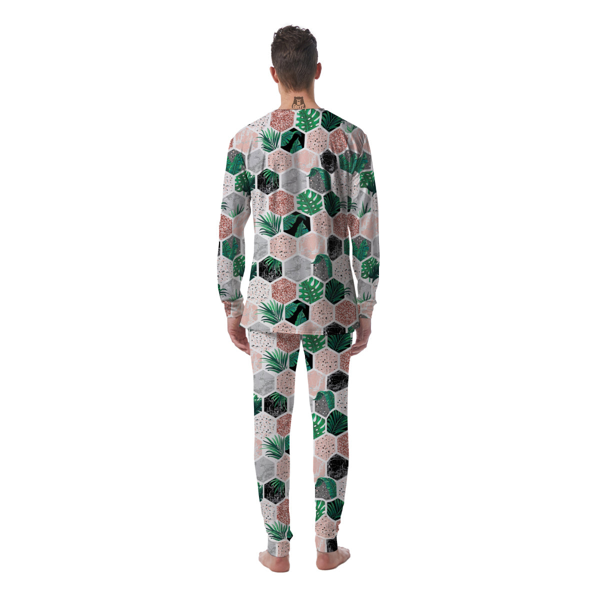 Marble Geometric And Tropical Leaves Print Men's Pajamas-grizzshop