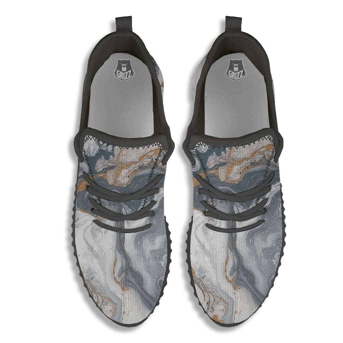 Marble Grey Bronze Print Black Walking Shoes-grizzshop
