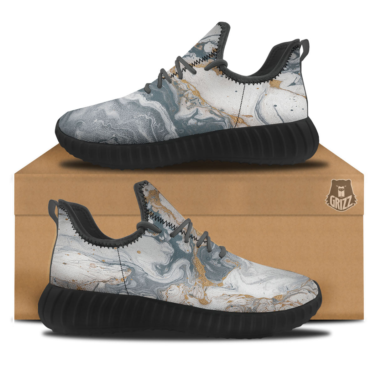 Marble Grey Bronze Print Black Walking Shoes-grizzshop