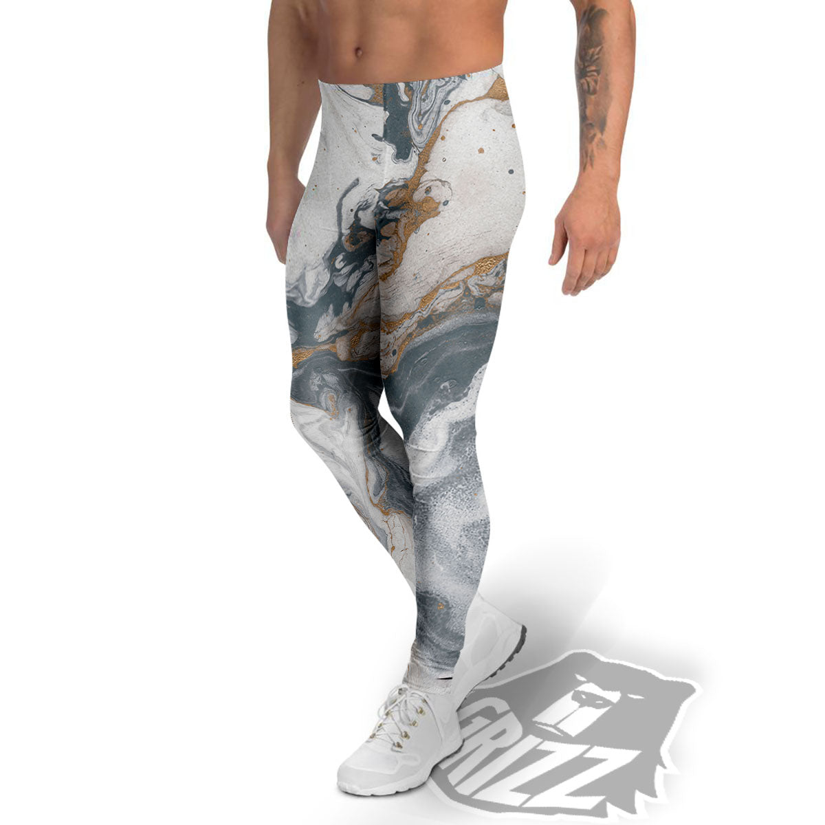 Marble Grey Bronze Print Men's Leggings-grizzshop
